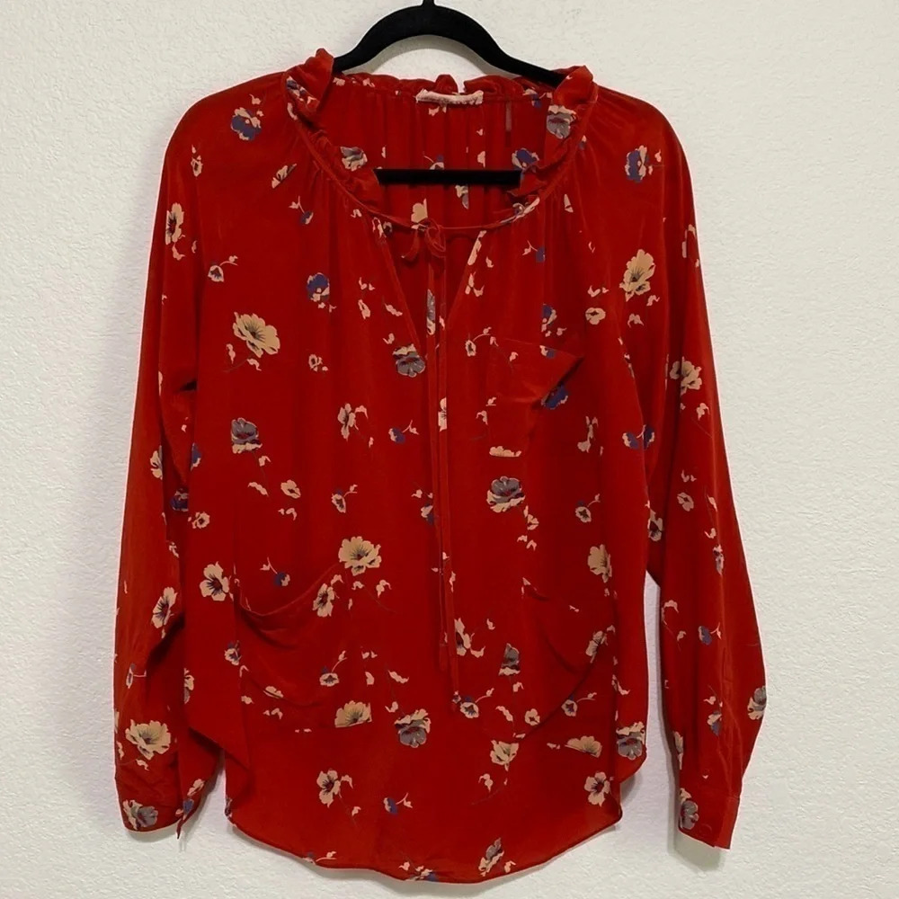 Rebecca Taylor Corpcore Red Silk Office Siren Casual Floral Top Approx Size L
